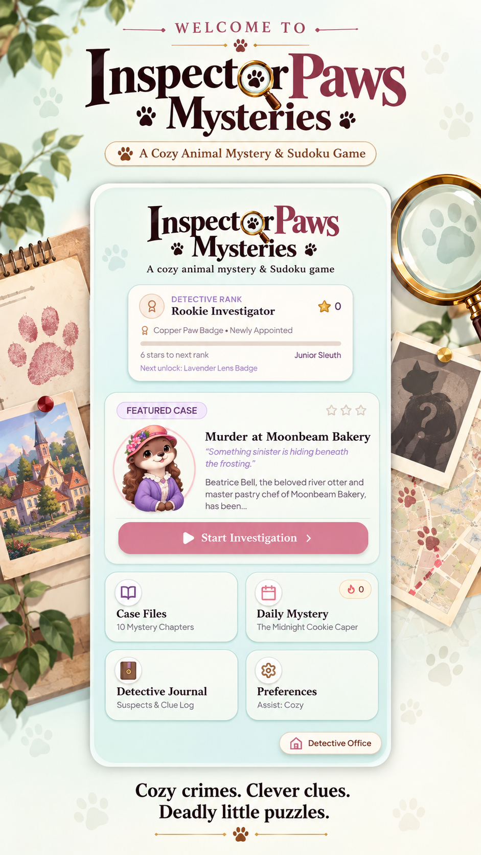 Inspector Paws Mysteries welcome screen