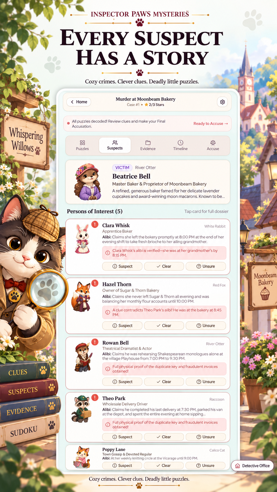 Inspector Paws Mysteries suspects screen