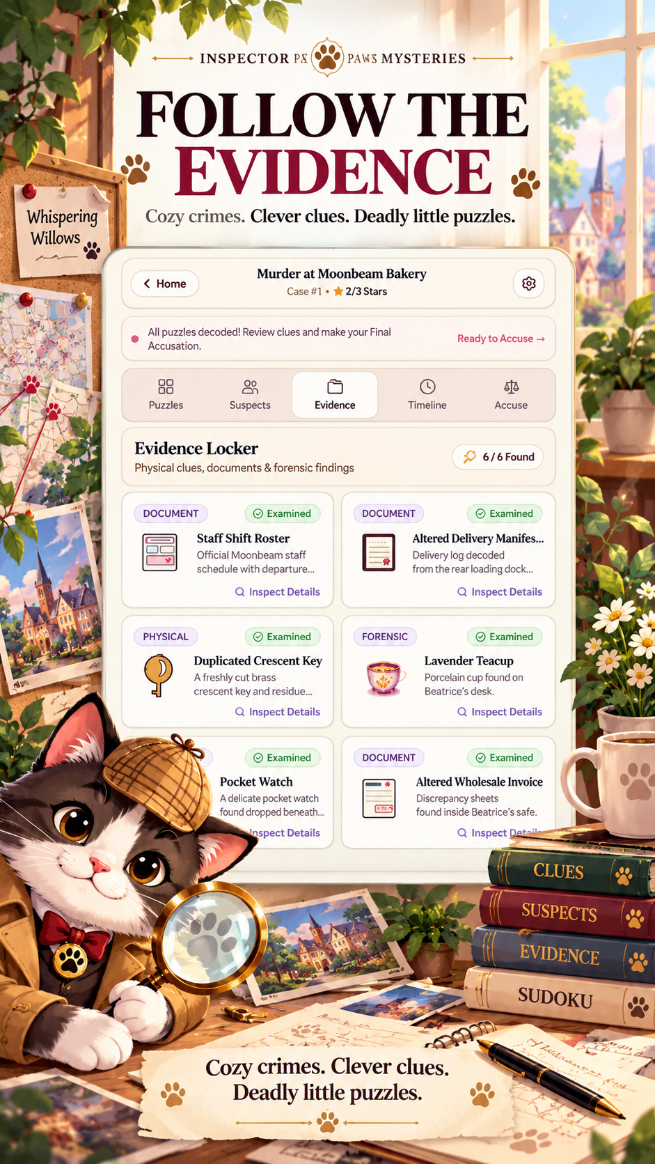 Inspector Paws Mysteries evidence screen