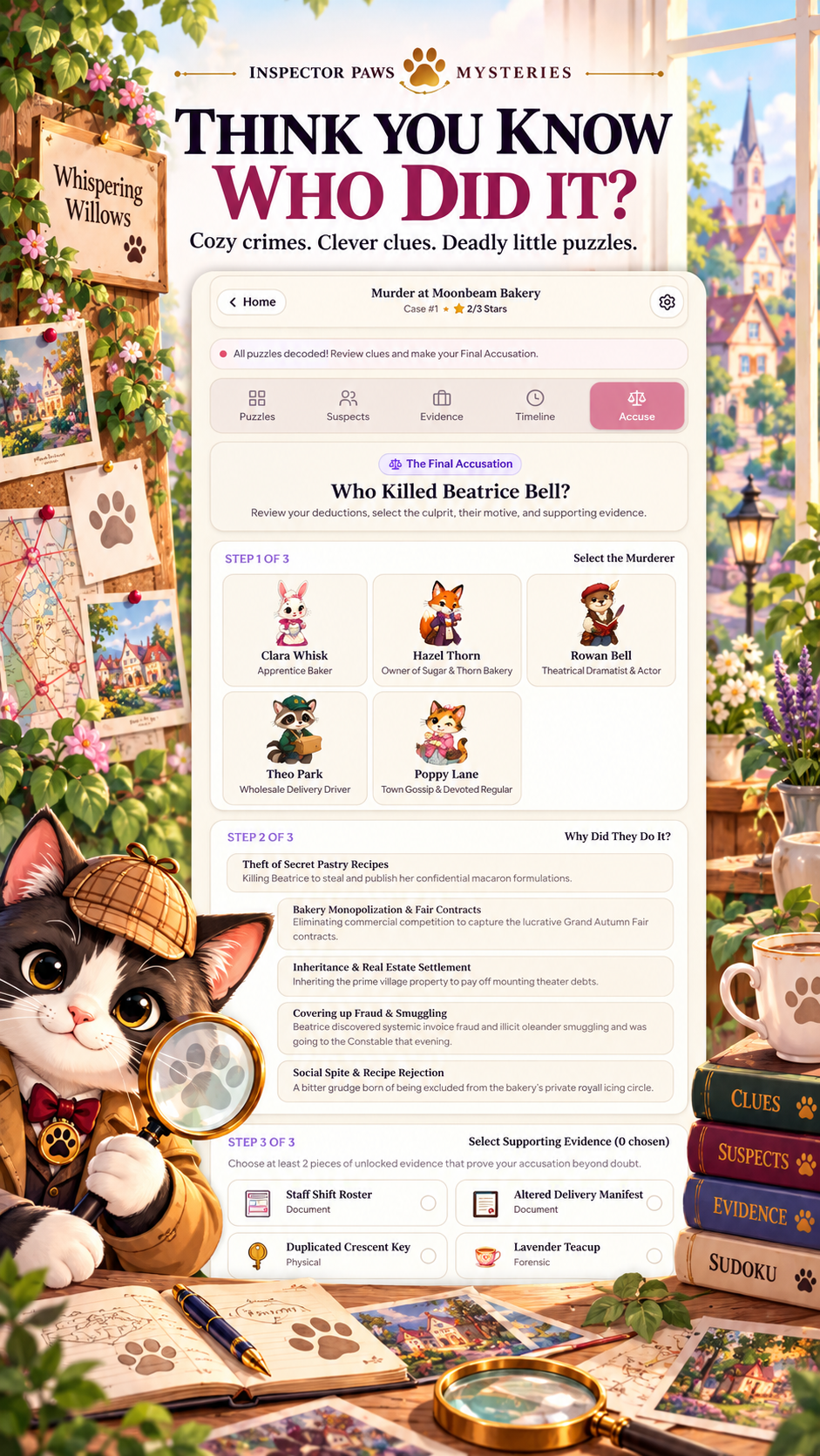 Inspector Paws Mysteries accusation screen