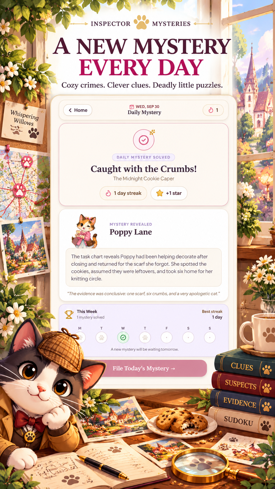 Inspector Paws Mysteries daily mystery screen