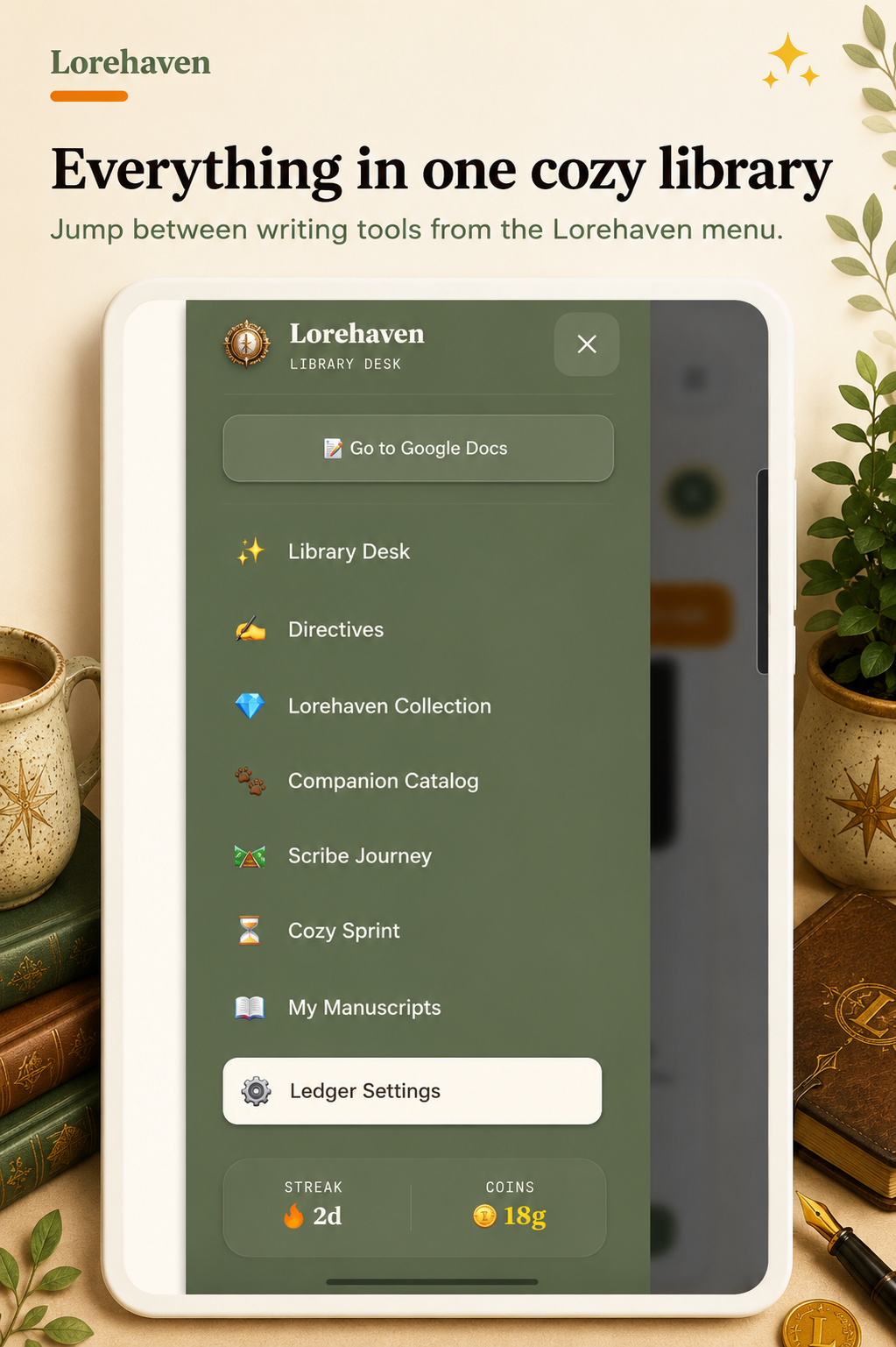 Lorehaven navigation menu